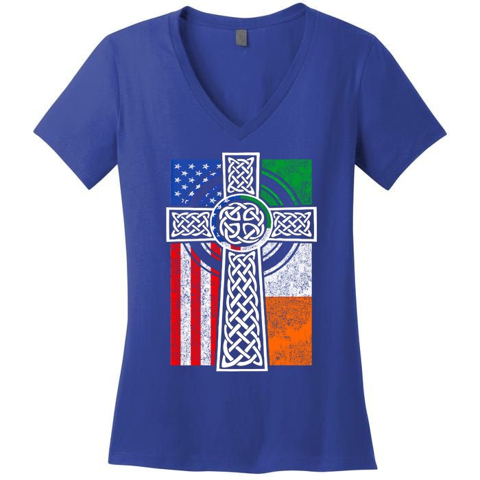 Patriotic Irish American Flag Funny Gift St Patrick's Day Cute Gift Women's V-Neck T-Shirt