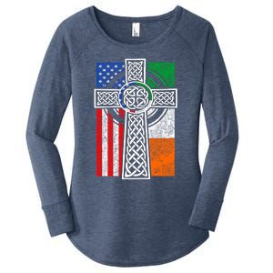 Patriotic Irish American Flag Funny Gift St Patrick's Day Cute Gift Women's Perfect Tri Tunic Long Sleeve Shirt