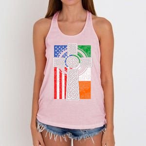 Patriotic Irish American Flag Funny Gift St Patrick's Day Cute Gift Women's Knotted Racerback Tank