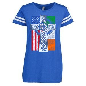 Patriotic Irish American Flag Funny Gift St Patrick's Day Cute Gift Enza Ladies Jersey Football T-Shirt