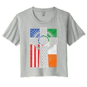 Patriotic Irish American Flag Funny Gift St Patrick's Day Cute Gift Women's Crop Top Tee