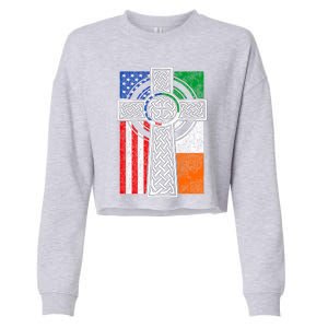 Patriotic Irish American Flag Funny Gift St Patrick's Day Cute Gift Cropped Pullover Crew