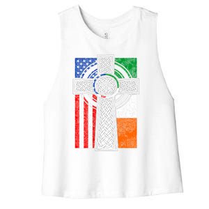 Patriotic Irish American Flag Funny Gift St Patrick's Day Cute Gift Women's Racerback Cropped Tank