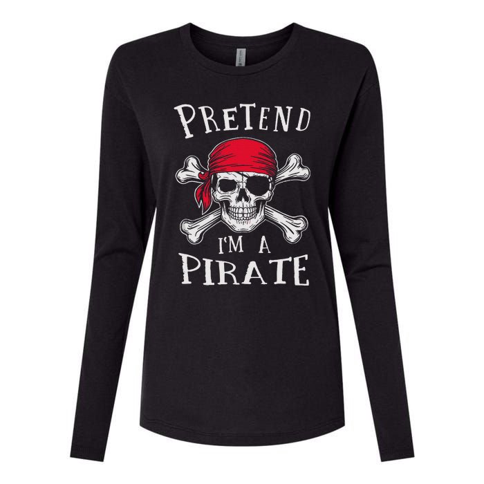 Pretend IM A Pirate Funny Lazy Halloween Matching Costume Gift Womens Cotton Relaxed Long Sleeve T-Shirt