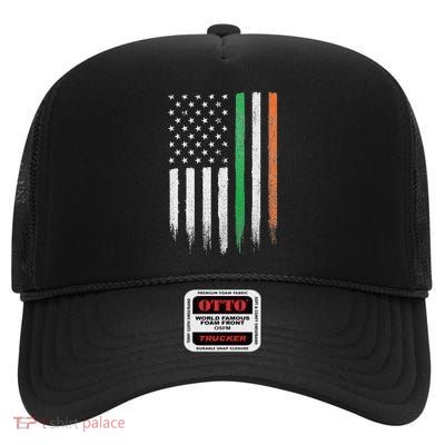 Patriotic Irish American Flag Ireland St. Patrick's Day High Crown Mesh Back Trucker Hat