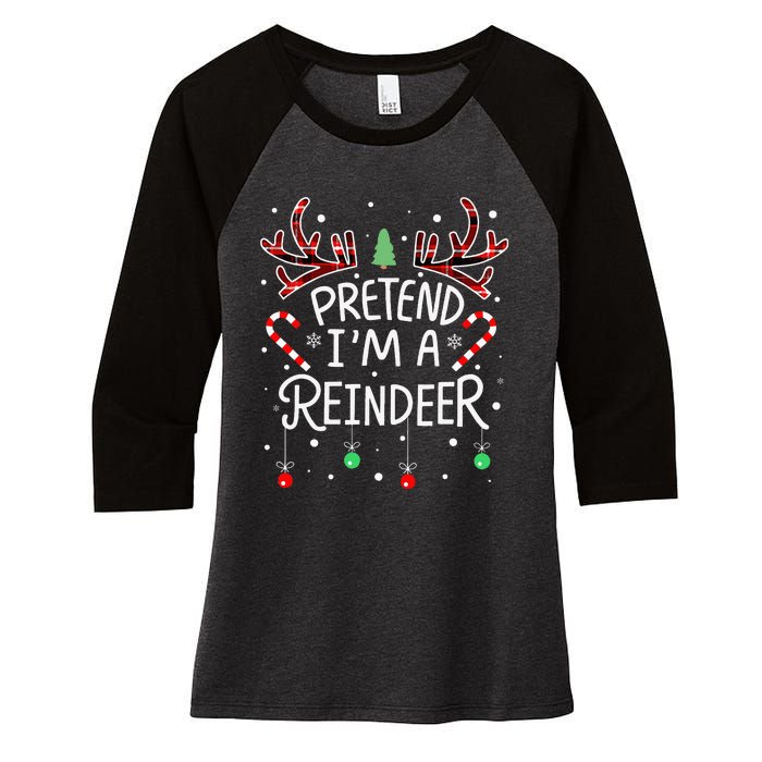 Pretend im a Reindeer  Easy Christmas Costume Women's Tri-Blend 3/4-Sleeve Raglan Shirt