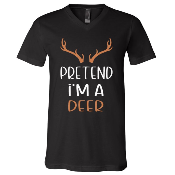 Pretend IM A Deer Lazy Wos Halloween Costume V-Neck T-Shirt