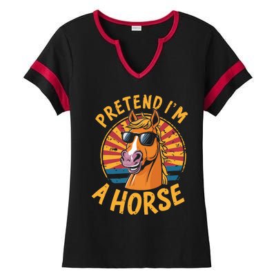 Pretend IM A Horse Funny Lazy Halloween Matching Costume Ladies Halftime Notch Neck Tee