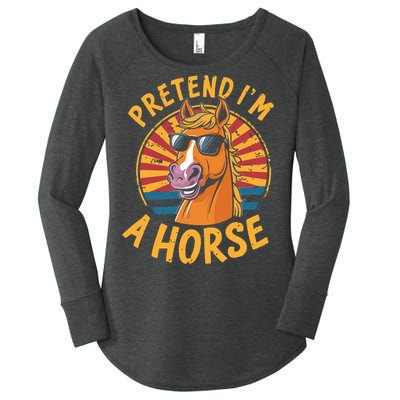 Pretend IM A Horse Funny Lazy Halloween Matching Costume Women's Perfect Tri Tunic Long Sleeve Shirt