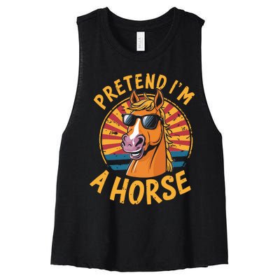 Pretend IM A Horse Funny Lazy Halloween Matching Costume Women's Racerback Cropped Tank