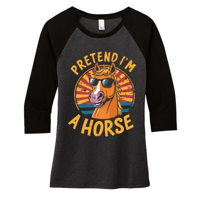 Pretend IM A Horse Funny Lazy Halloween Matching Costume Women's Tri-Blend 3/4-Sleeve Raglan Shirt