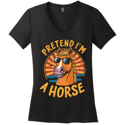 Pretend IM A Horse Funny Lazy Halloween Matching Costume Women's V-Neck T-Shirt