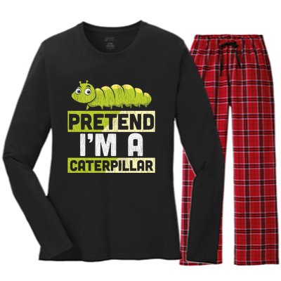 Pretend Im A Caterpillar Adults Kids Halloween Costume Women's Long Sleeve Flannel Pajama Set 