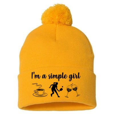 Pickleball I'm A Simple Girl Wine SKY Pom Pom 12in Knit Beanie