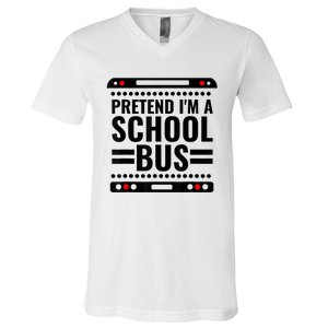 Pretend I'm a School Bus Funny Lazy Halloween Costume V-Neck T-Shirt