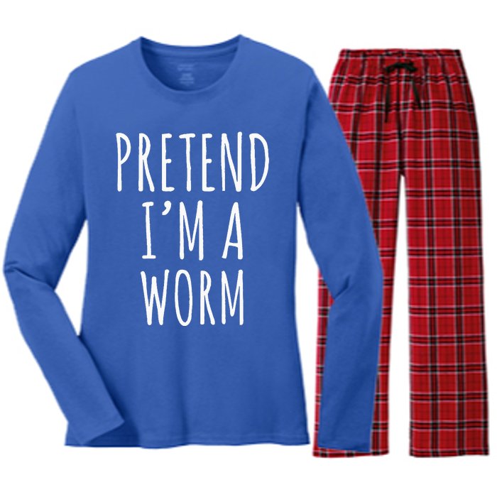 Pretend Im A Worm Simple Easy Halloween Costume Women's Long Sleeve Flannel Pajama Set 