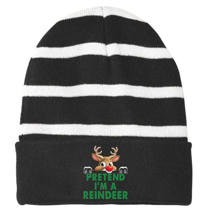 Pretend Im A Reindeer Easy Christmas Costume Striped Beanie with Solid Band