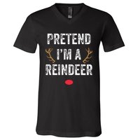 Pretend Im A Reindeer Funny Lazy Christmas Costume V-Neck T-Shirt