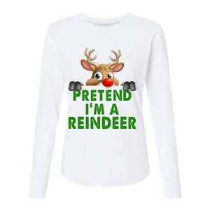 pretend im a reindeer Easy Christmas Costume  Womens Cotton Relaxed Long Sleeve T-Shirt