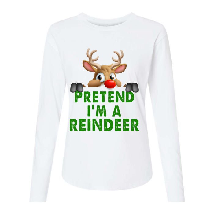 pretend im a reindeer Easy Christmas Costume  Womens Cotton Relaxed Long Sleeve T-Shirt