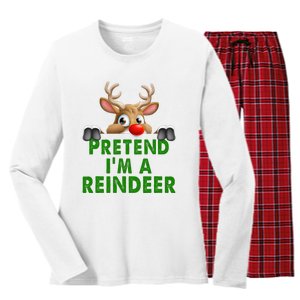 pretend im a reindeer Easy Christmas Costume  Women's Long Sleeve Flannel Pajama Set 