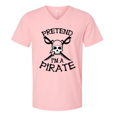 Pretend I'm A Pirate Funny Cartoon Halloween V-Neck T-Shirt