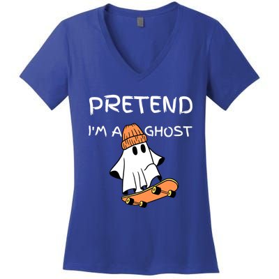 Pretend IM A Ghost Funny Lazy Halloween Costume Party Meaningful Gift Women's V-Neck T-Shirt