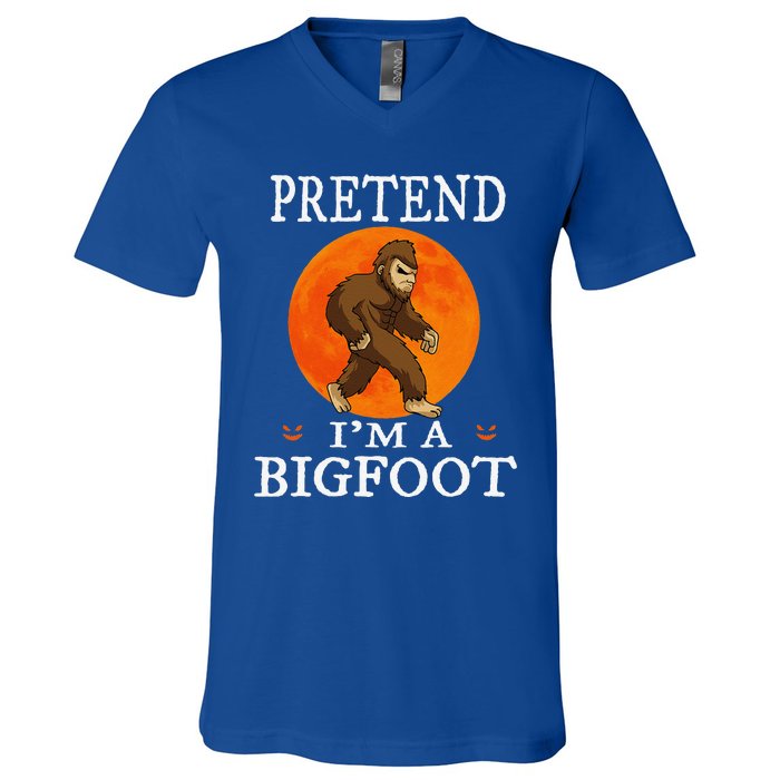 Pretend Im A Bigfoot Funny Cartoon Halloween Costume V-Neck T-Shirt