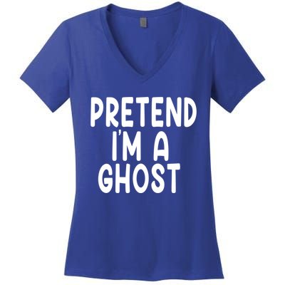 Pretend IM A Ghost Funny Lazy Halloween Costume Funny Gift Women's V-Neck T-Shirt