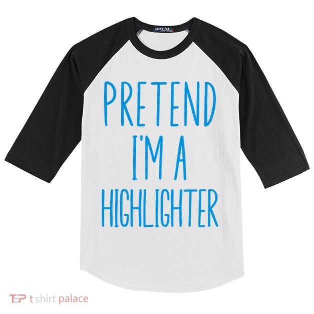 Pretend IM A Highlighter Blue Teacher Halloween Costume Kids Colorblock Raglan Jersey