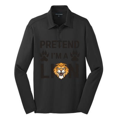 Pretend IM A Lion Funny Lazy Easy Diy Halloween Costume Silk Touch Performance Long Sleeve Polo