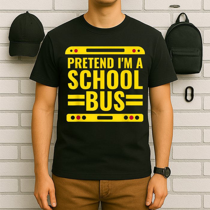 Pretend I'm A School Bus Funny Lazy Halloween Costume T-Shirt
