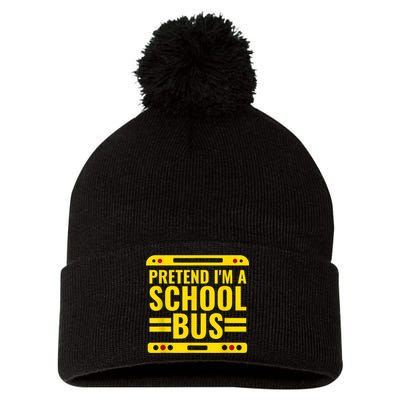 Pretend I'm A School Bus Funny Lazy Halloween Costume Pom Pom 12in Knit Beanie