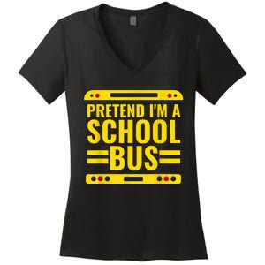 Pretend I'm A School Bus Funny Lazy Halloween Costume Women's V-Neck T-Shirt