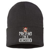 pretend I'm a reindeer Funny Reindeer Costume Christmas Xmas Sustainable Knit Beanie