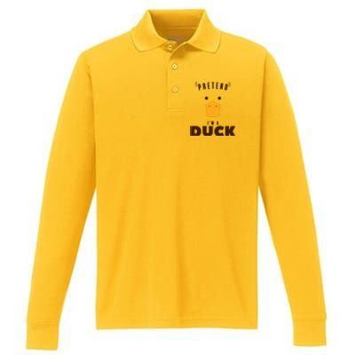 Pretend IM A Duck Funny Halloween Costume Matching Group Performance Long Sleeve Polo