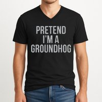 Pretend Im A Groundhog Lazy Halloween Costume V-Neck T-Shirt