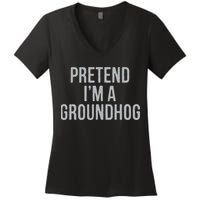 Pretend Im A Groundhog Lazy Halloween Costume Women's V-Neck T-Shirt