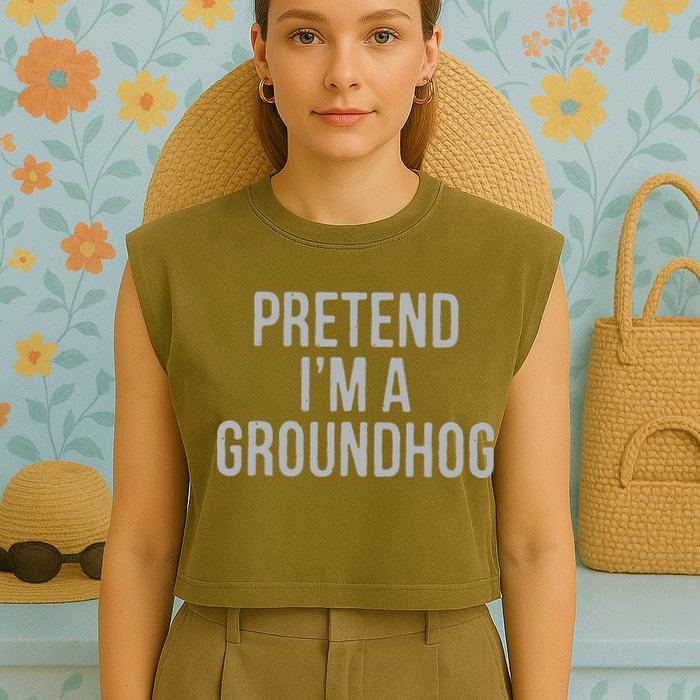 Pretend Im A Groundhog Lazy Halloween Costume Garment-Dyed Women's Muscle Tee