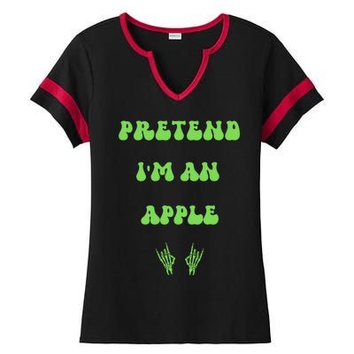 Pretend IM An Apple Halloween Costume Wavy Text Gift Ladies Halftime Notch Neck Tee