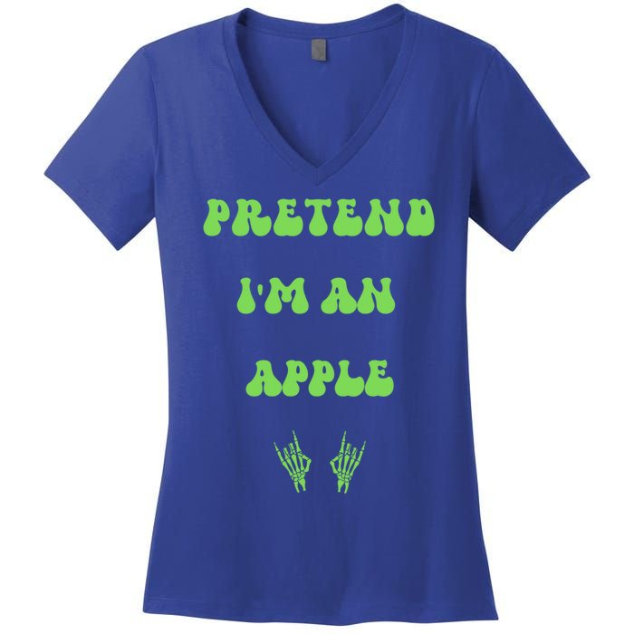 Pretend IM An Apple Halloween Costume Wavy Text Gift Women's V-Neck T-Shirt