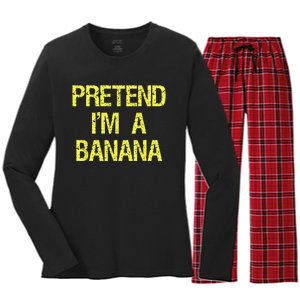 Pretend Im A Banana Funny Lazy Halloween Costume Outfit Women's Long Sleeve Flannel Pajama Set 