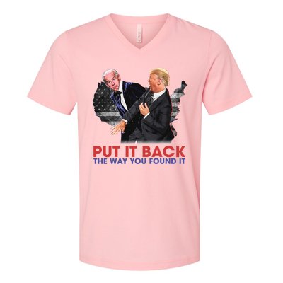 Put It Back The Way You Found It Funny Trump Slap Anti Biden V-Neck T-Shirt