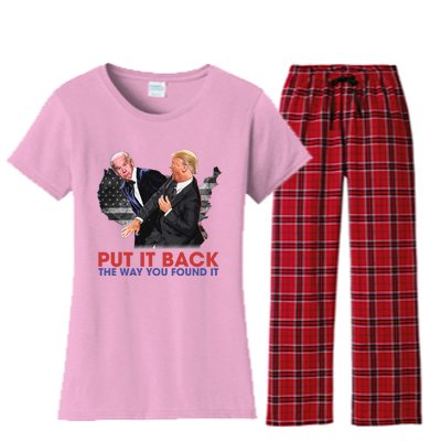 Put It Back The Way You Found It Funny Trump Slap Anti Biden Women's Flannel Pajama Set