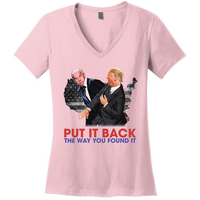 Put It Back The Way You Found It Funny Trump Slap Anti Biden Women's V-Neck T-Shirt