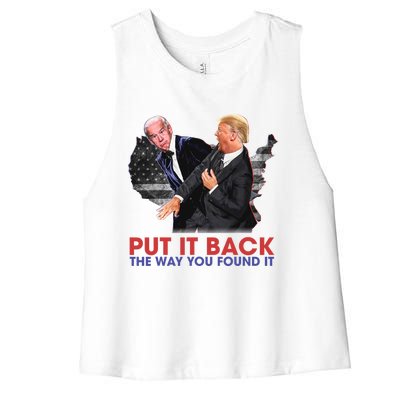 Put It Back The Way You Found It Funny Trump Slap Anti Biden Women's Racerback Cropped Tank