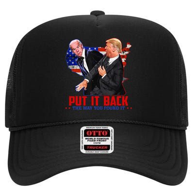 Put It Back The Way You Found It Funny Trump Slap Anti Biden High Crown Mesh Back Trucker Hat