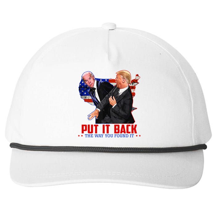 Put It Back The Way You Found It Funny Trump Slap Anti Biden Snapback Five-Panel Rope Hat