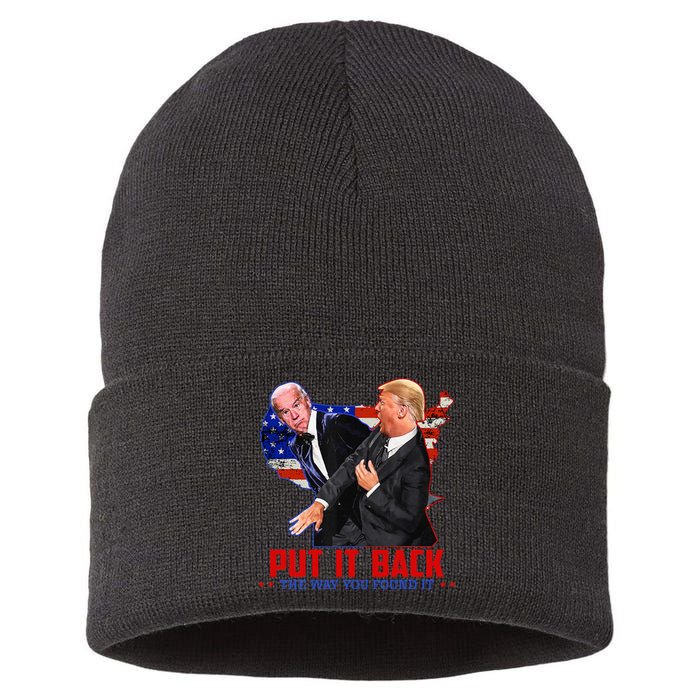 Put It Back The Way You Found It Funny Trump Slap Anti Biden Sustainable Knit Beanie