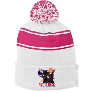 Put It Back The Way You Found It Funny Trump Slap Anti Biden Stripe Pom Pom Beanie